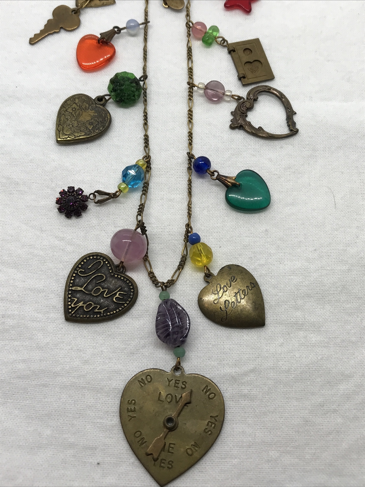Vintage Glass Works Studio Brass & Glass Charms in Multi Colors Necklace 14