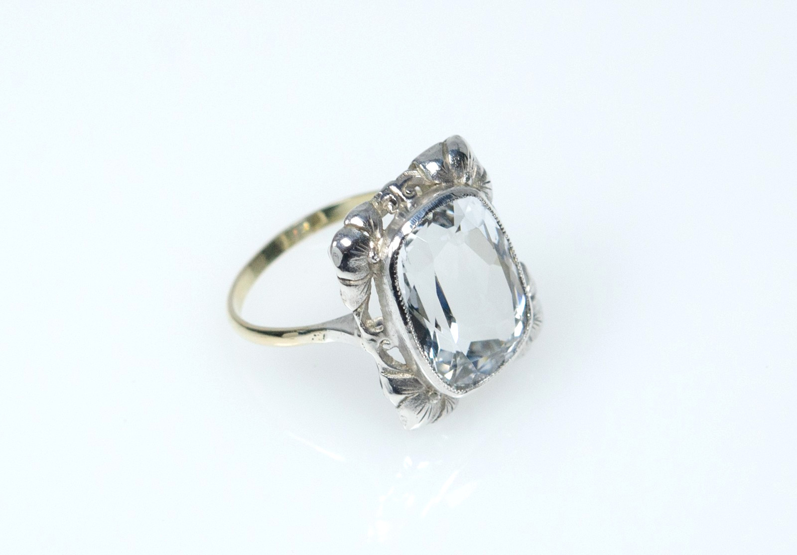 585 Gold/Silver Antique Ring Natural 8.50 ct Aquamarine Handmade 14K