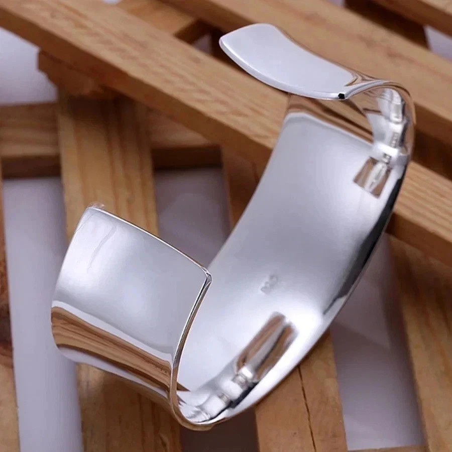 Open Bangle Vintage Retro Sterling Silver 925 Thick Cuff Bracelet Jewelry Women