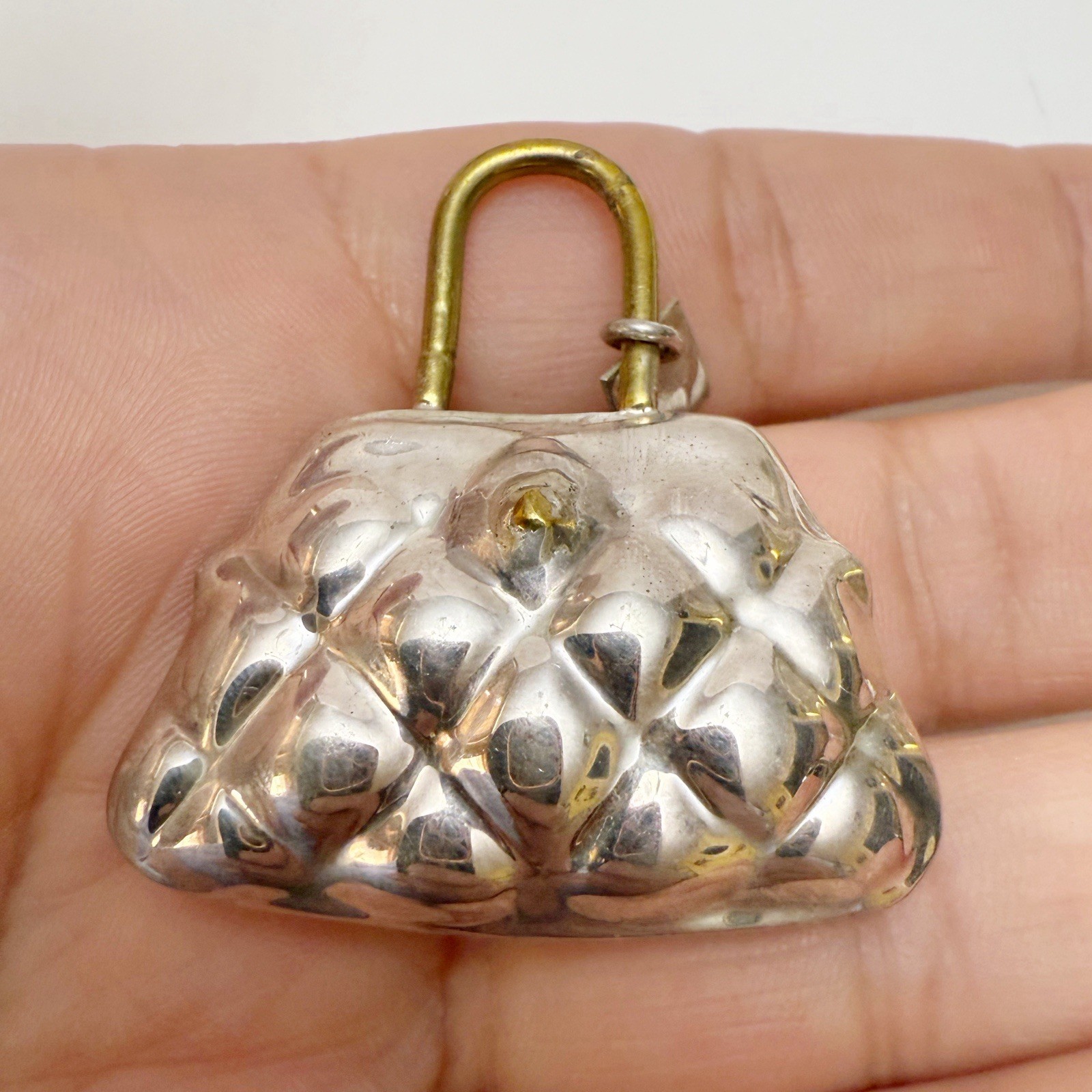 Vintage Large Quilted Purse Handbag Sterling Silver 925 Pendant Charm Mexico