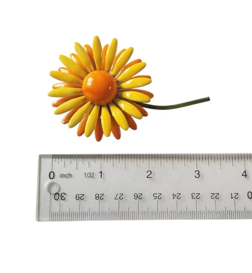 Vintage 1960’s Yellow And Orange Enamel Flower Power Brooch Daisy Mod Layered