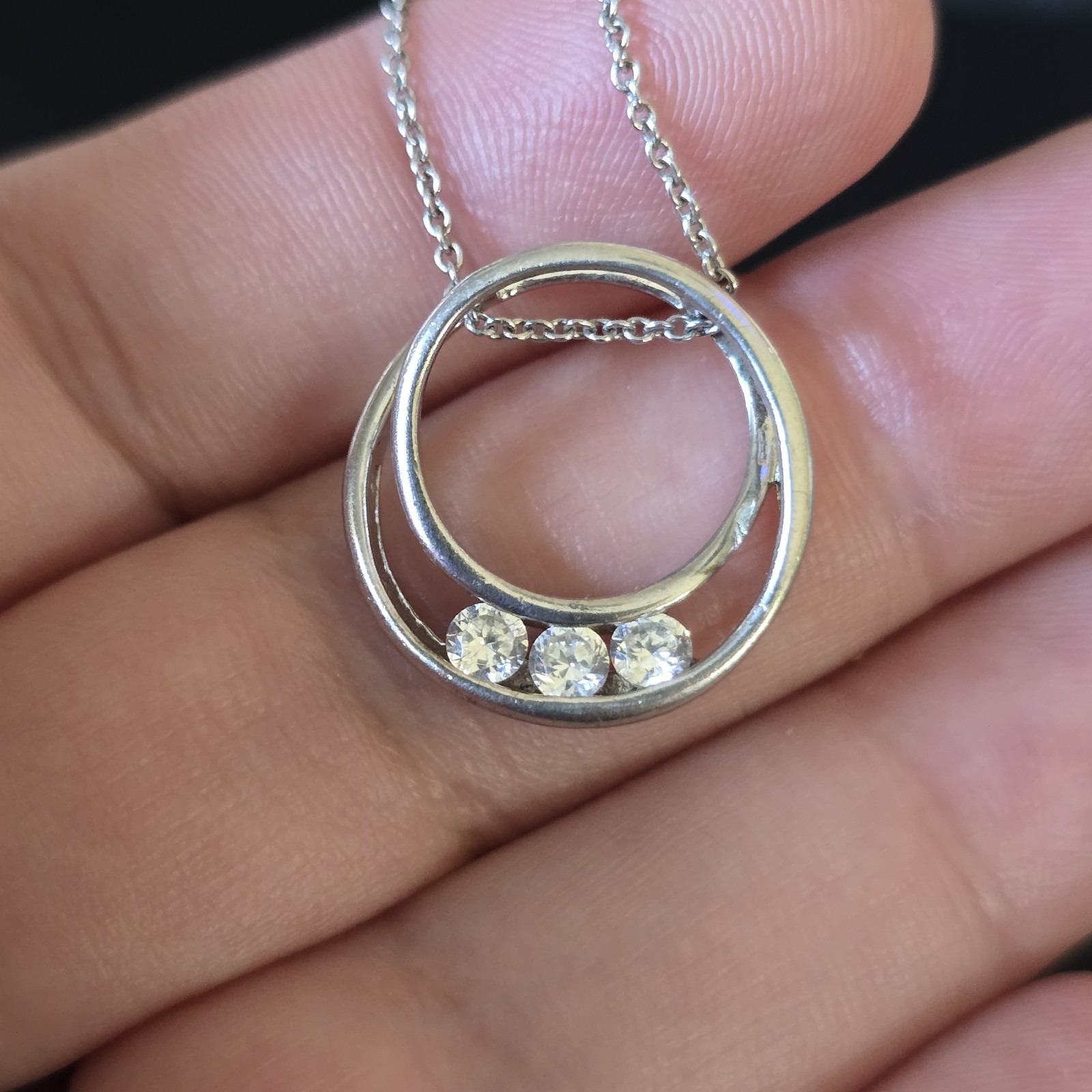Ross Simons Sterling Silver Clear CZ Pave 3/4″ Swirl Circle Pendant 18″ Necklace