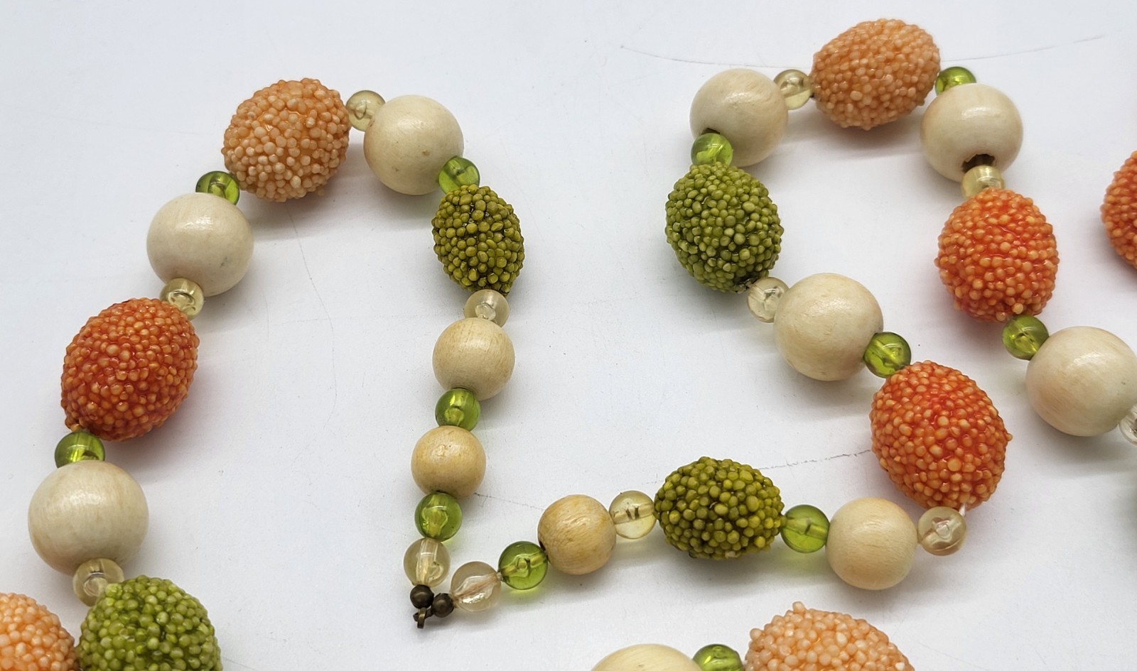 West Germany 28″ double stand popcorn bead necklace and matching clip earrings