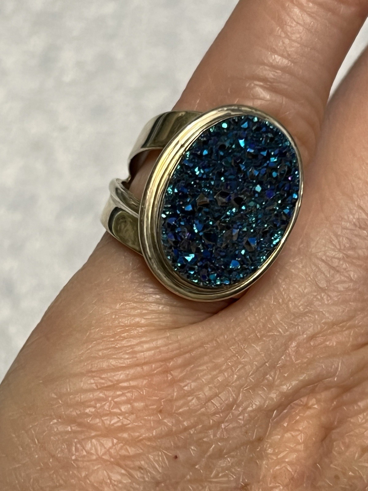 VINTAGE SOUTHWESTERN JAY KING DTR 925 STERLING PURPLE BLUE DRUZY STONE RING 5.5”