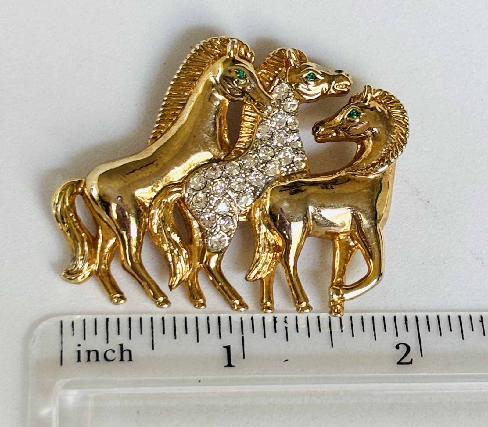 Vintage gold tone rhinestone Horse Horses equestrian Brooch Pin Pendant