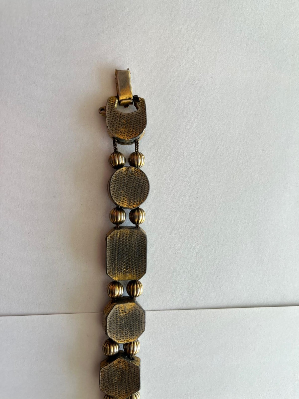 Vintage Goldette Victorian Revival Jeweled 8 Charm Slide Bracelet