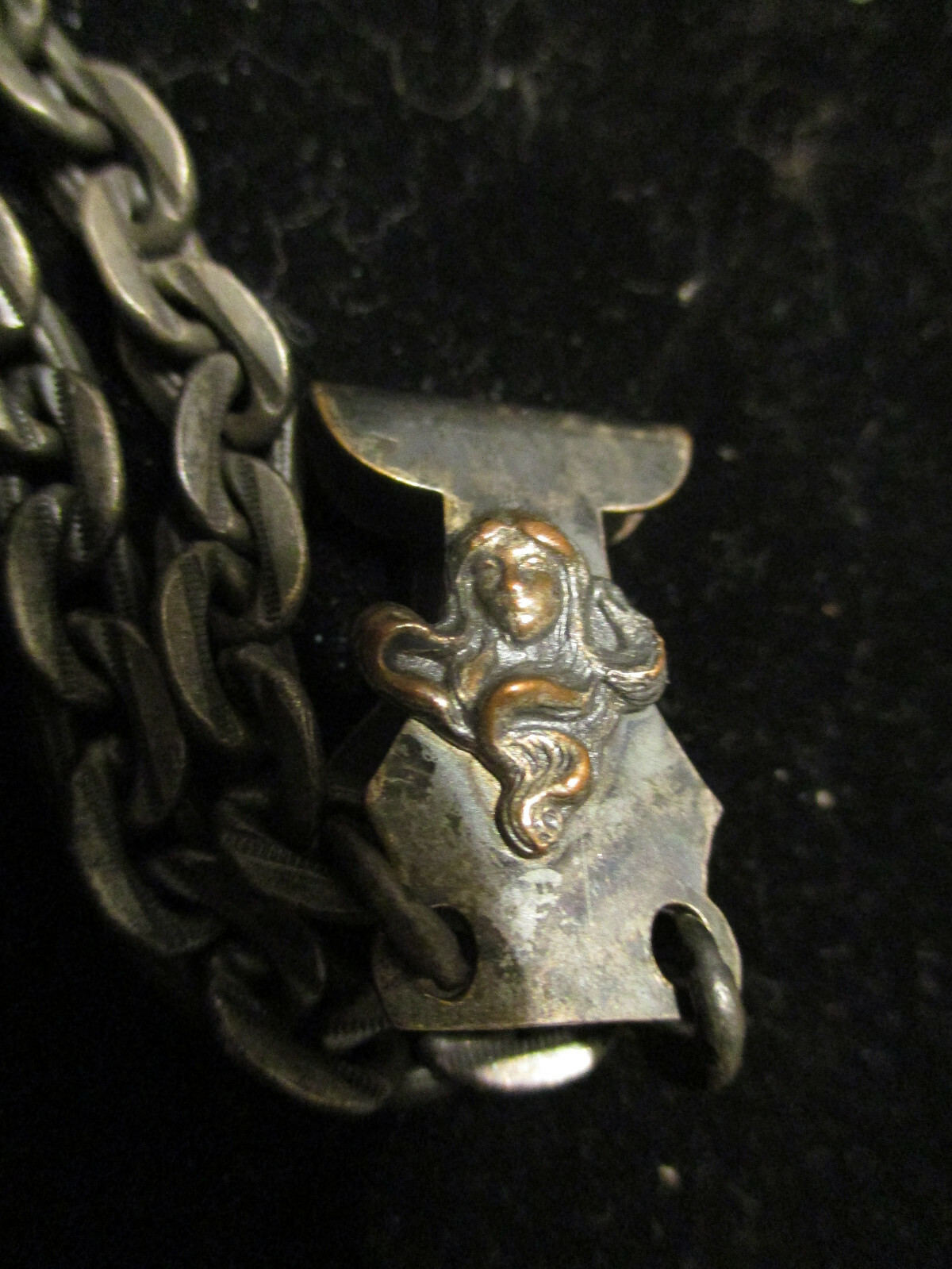 Antique Victorian Art Nouveau Maiden Gloves Hankie Clip Holder Chain Chatelaine!