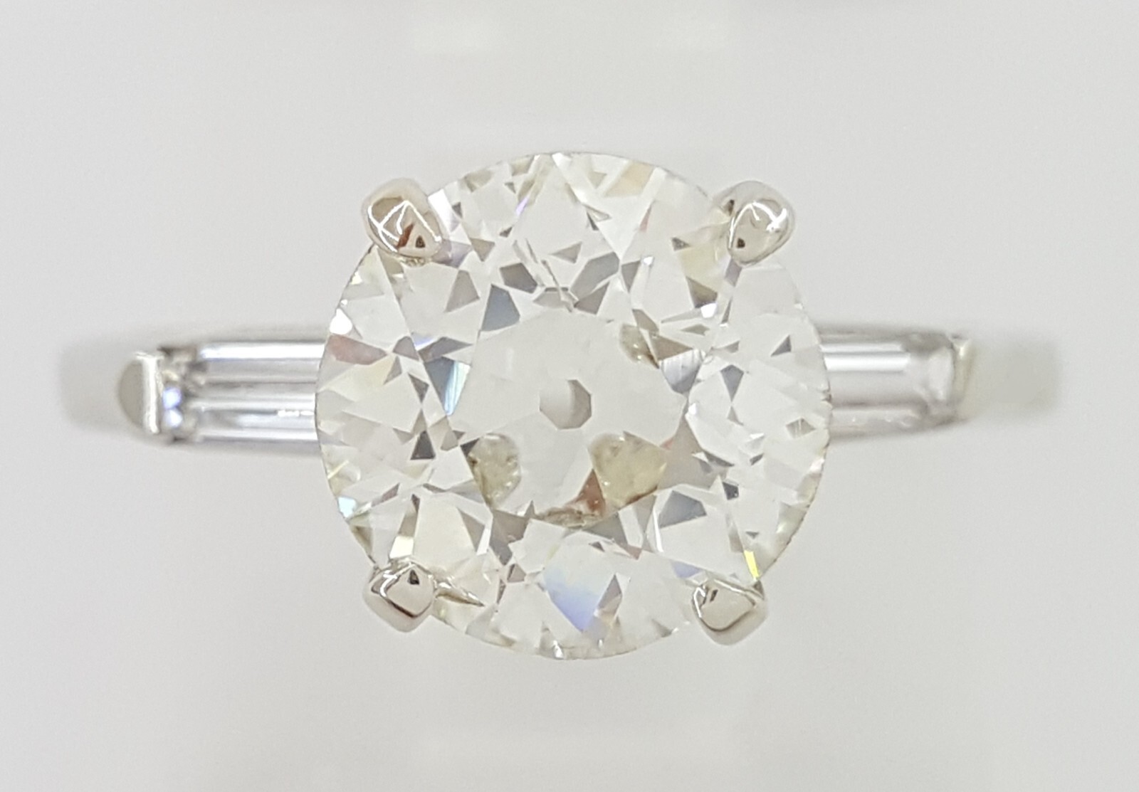 Antique Old European Cut Diamond Engagement Ring 3-Stone 1.66 ct 14K White Gold