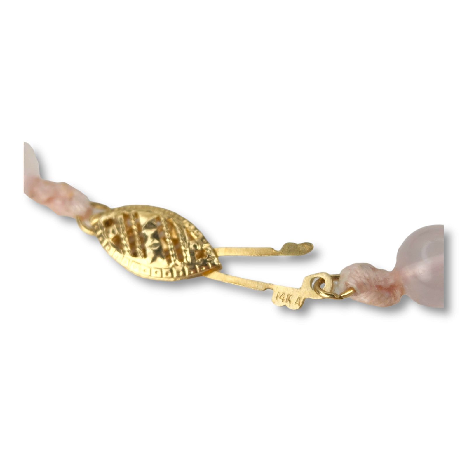 Vintage Rose Quartz and Pink Ocean Jasper Necklace with 14KT Yellow Gold Clasp