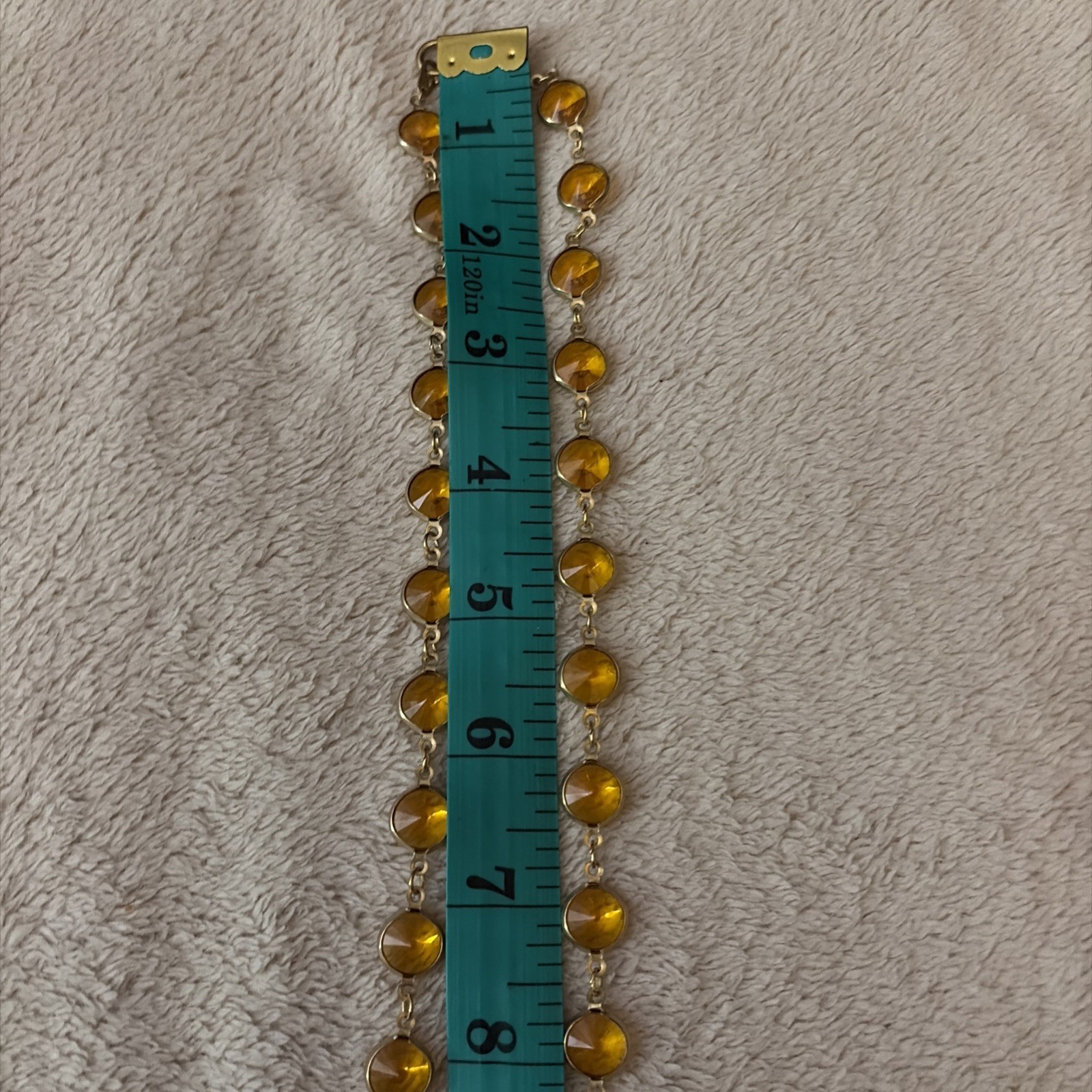 Bezel Set Amber Honey Crystal Gold Tone Necklace