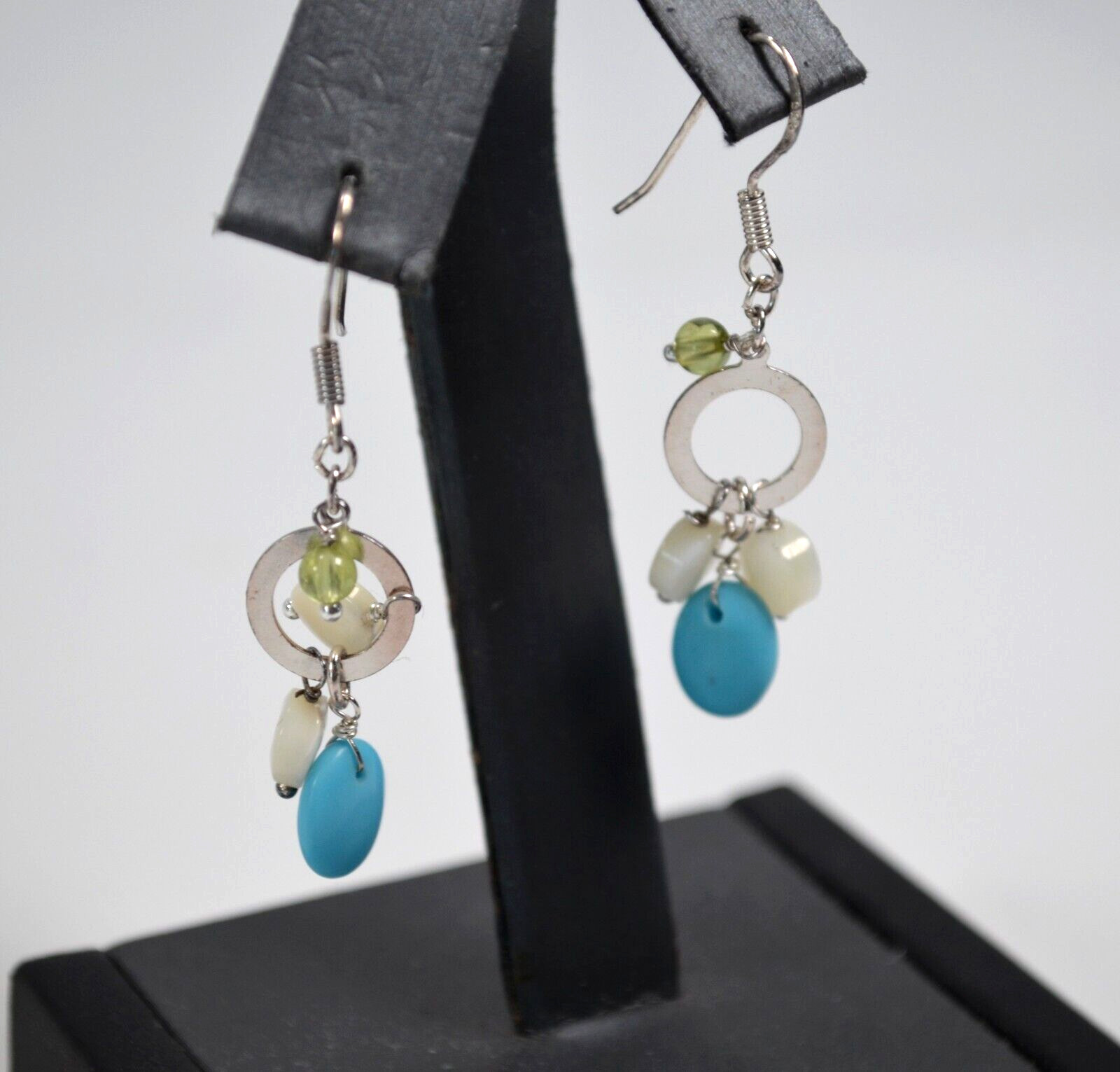 Silver Tone 925 Hook Dangle Pierced Earrings 1.78″