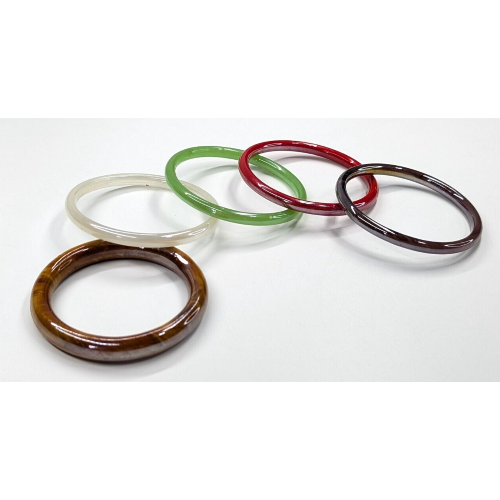 VTG Multicolor Iridescent Glass Purple Red Green Lot of Five Bangle Bracelets