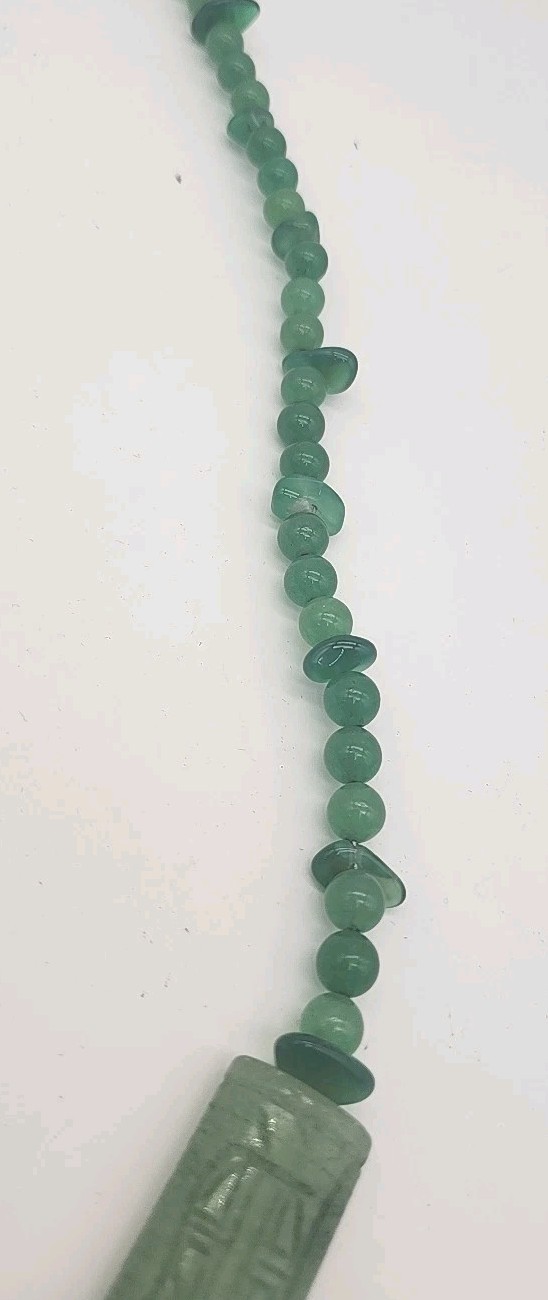 Vintage Green Jade Aventurine Bead Necklace W/Hand Carved Pieces No Clasp 30″