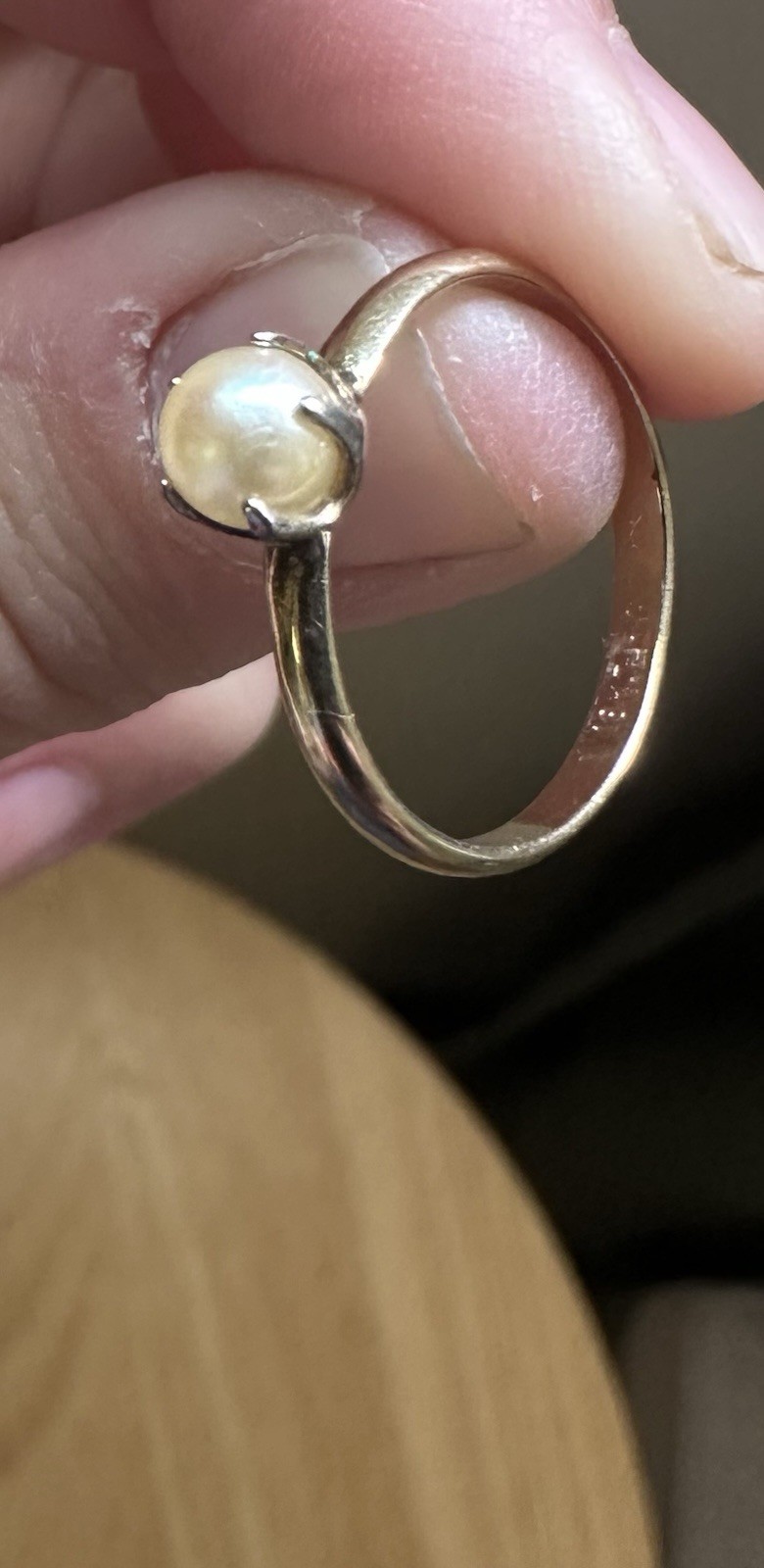 Vintage 18 KT HGE Dainty Pearl Ring 5-3/4