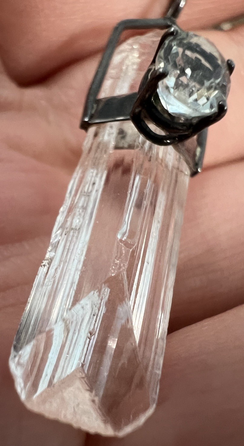 VTG Signed 925 Sterling Silver W Clear Quartz & Light Blue Stone Pendant *Read