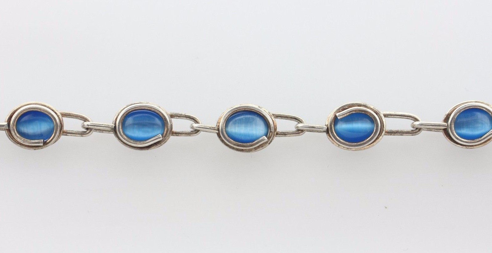 Sterling Silver 925 Wire Wrapped Oval Blue Tiger Eye Link Toggle Bracelet – 6.5″