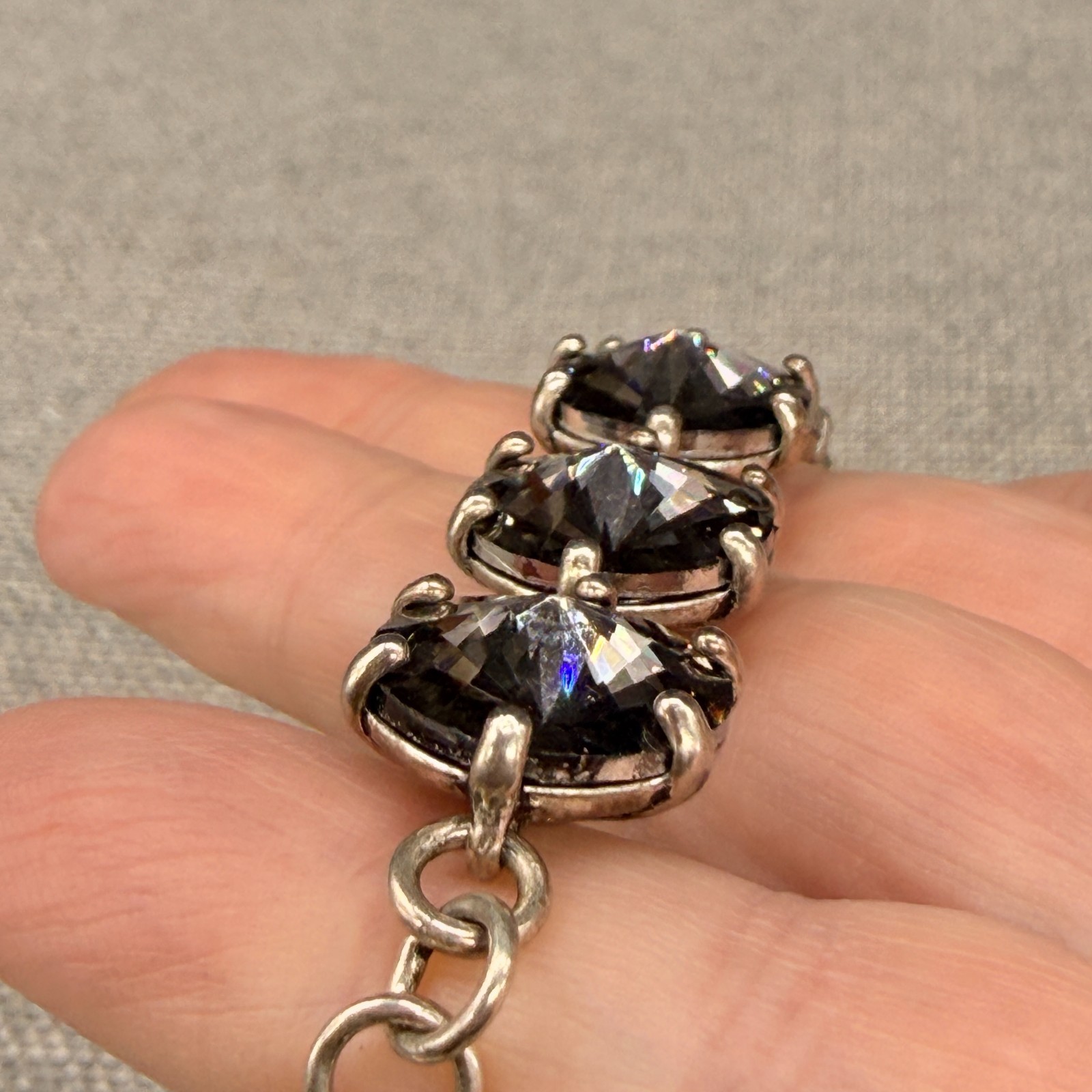 Vintage Stella Dot Amelie Bracelet Gray Rivoli Rhinestones Silver Tone