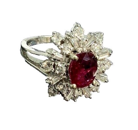 18K White Gold 1.76ctw Oval Ruby & Mixed Cut VS Diamond Cocktail Ring