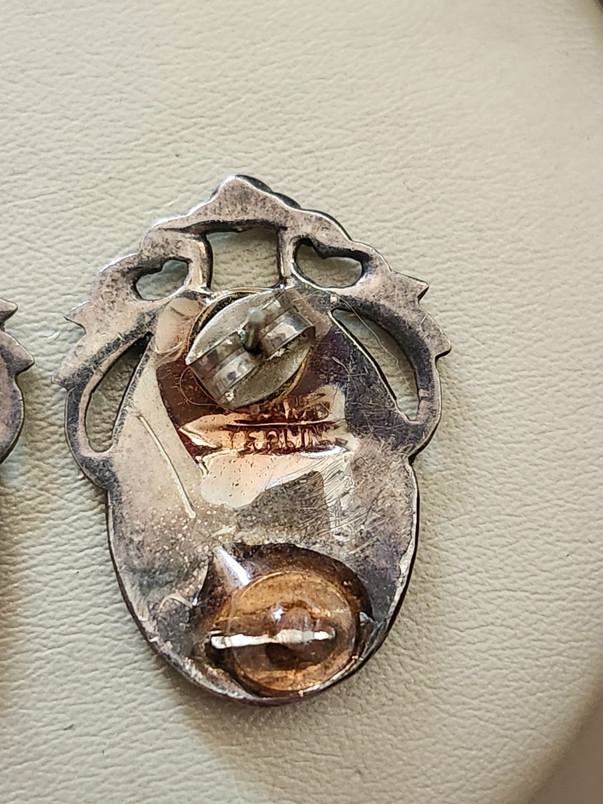 Sterling Silver Siam Niello Dancer Vintage Post Pierced Back Earrings & daily sh