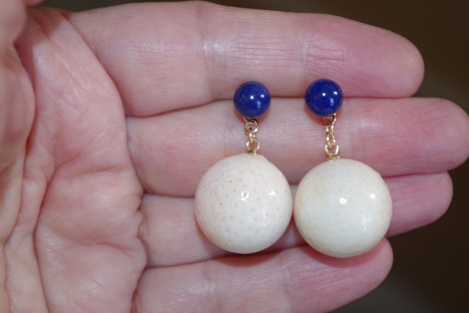 ANTIQUE 14K GF ANGEL SKIN CORAL BALL 17.5 MM CORAL JACKET DROP EARRINGS JACKETS