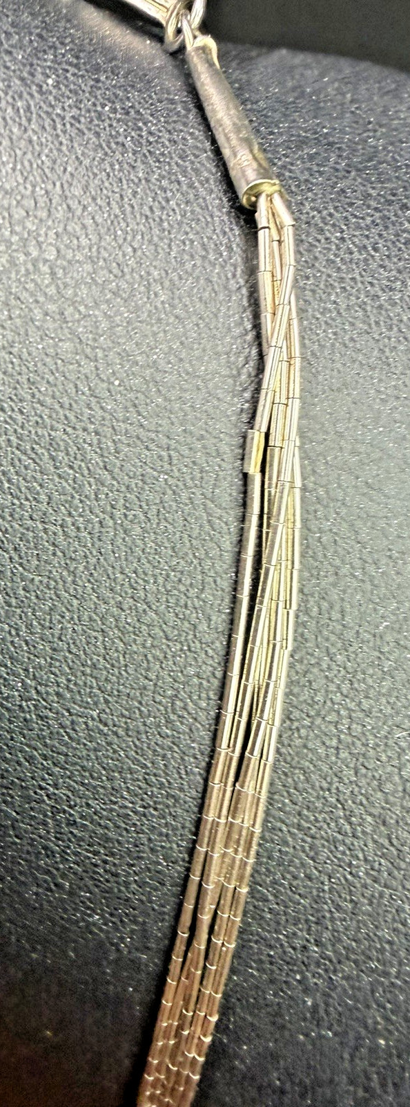 Vintage 25″ Long Five Strand Liquid Sterling Silver Necklace With Hook Clasp