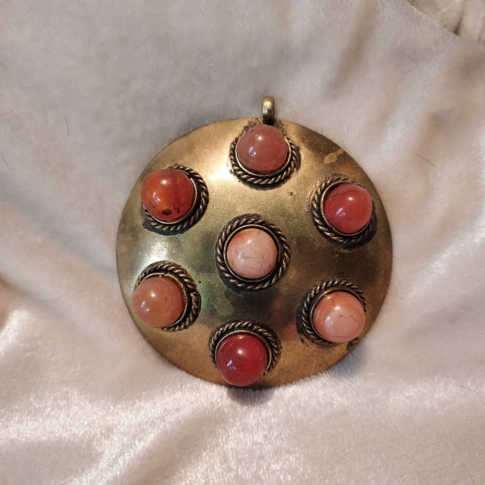 Jewelry, Brass Agate carnelian pendant, Renaissance, Art Piece. Natural Petina