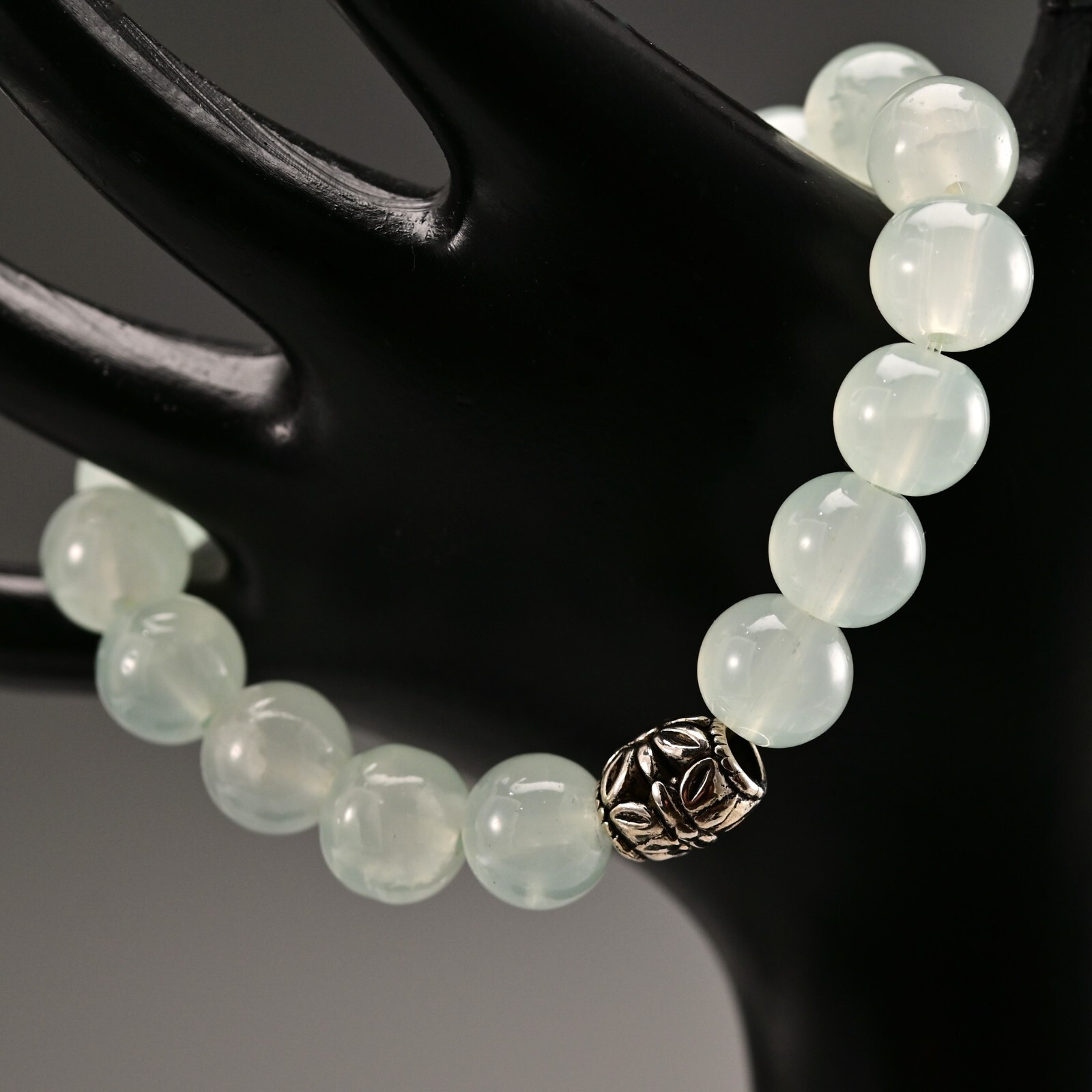Vintage Original Silver Jade Quartz Gemstone Beaded Ball Estate Bracelet