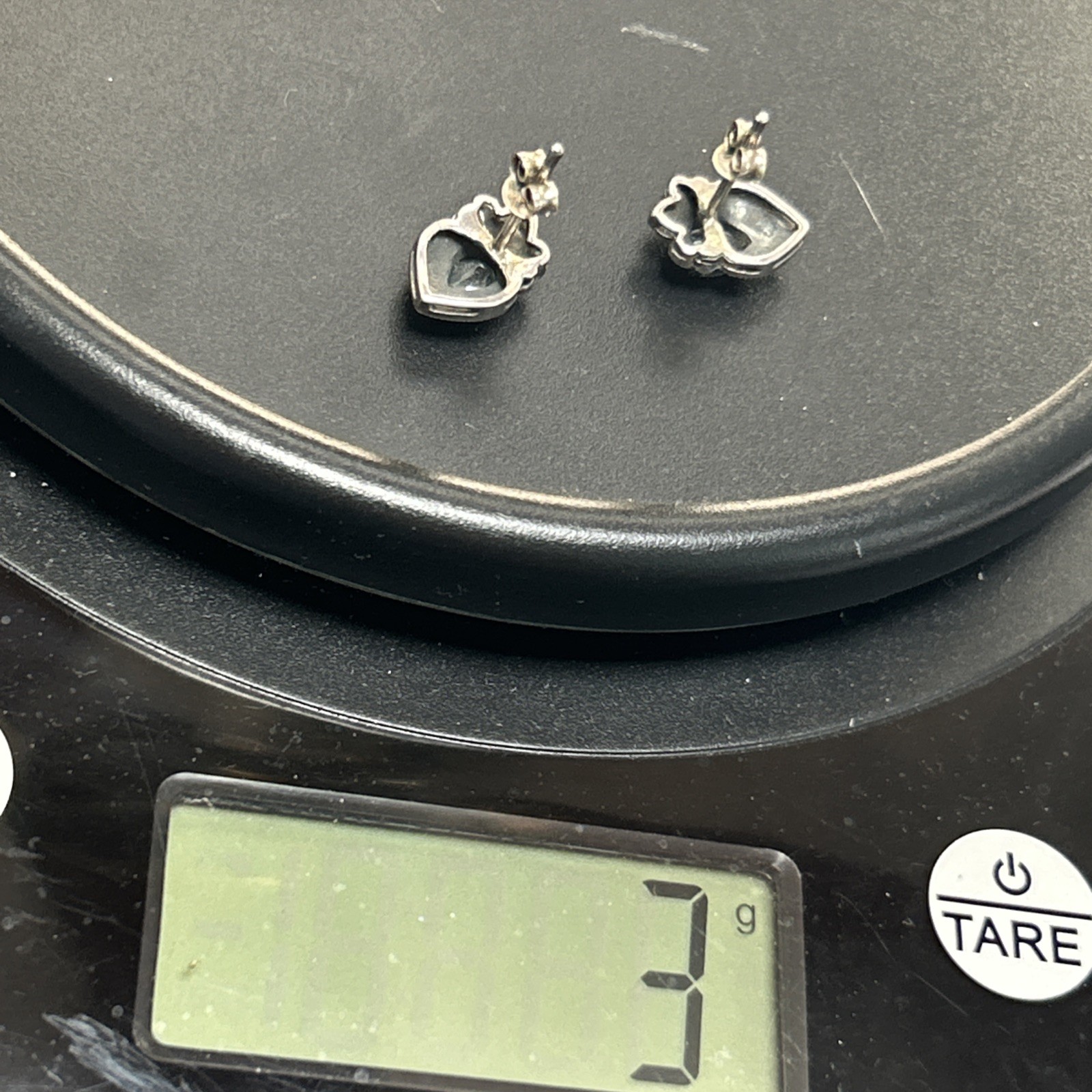 VTG CW Sterling Silver Marcasite Blue Topaz Stud Earrings 1/2” 3g