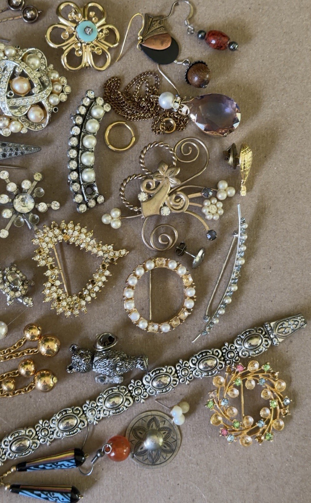 Wear Repair Repurpose Vintage Jewelry Lot ~ Brooch Pin Earring Clip ~ Rhinestone