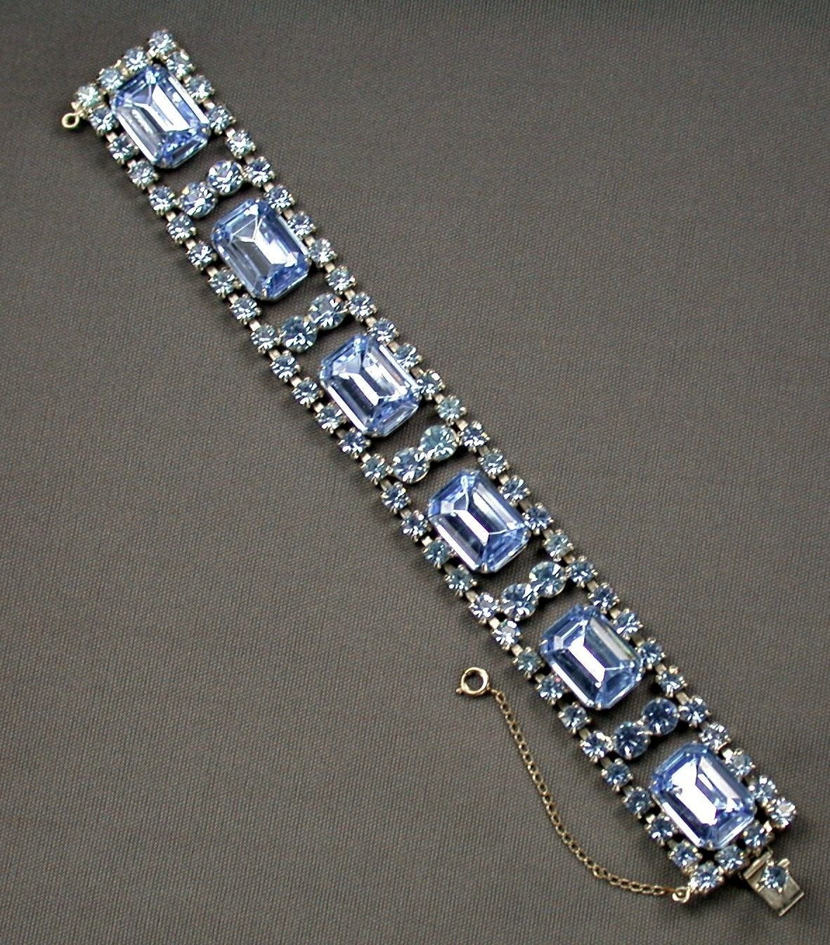 Blue Rhinestone Bracelet Large Emerald Cut Stones