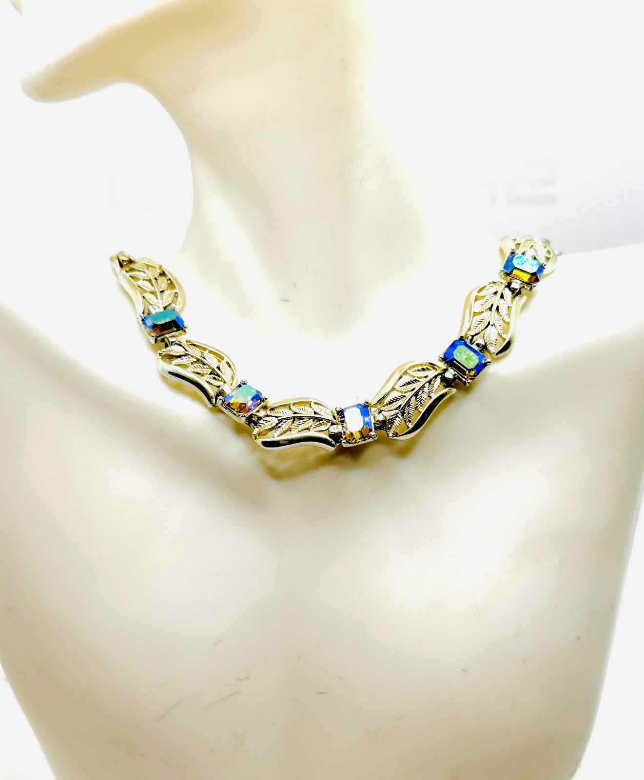 Vtg Lot Exceptional Blue Starlight AB Rhinestone CORO Necklace & Flower Brooch