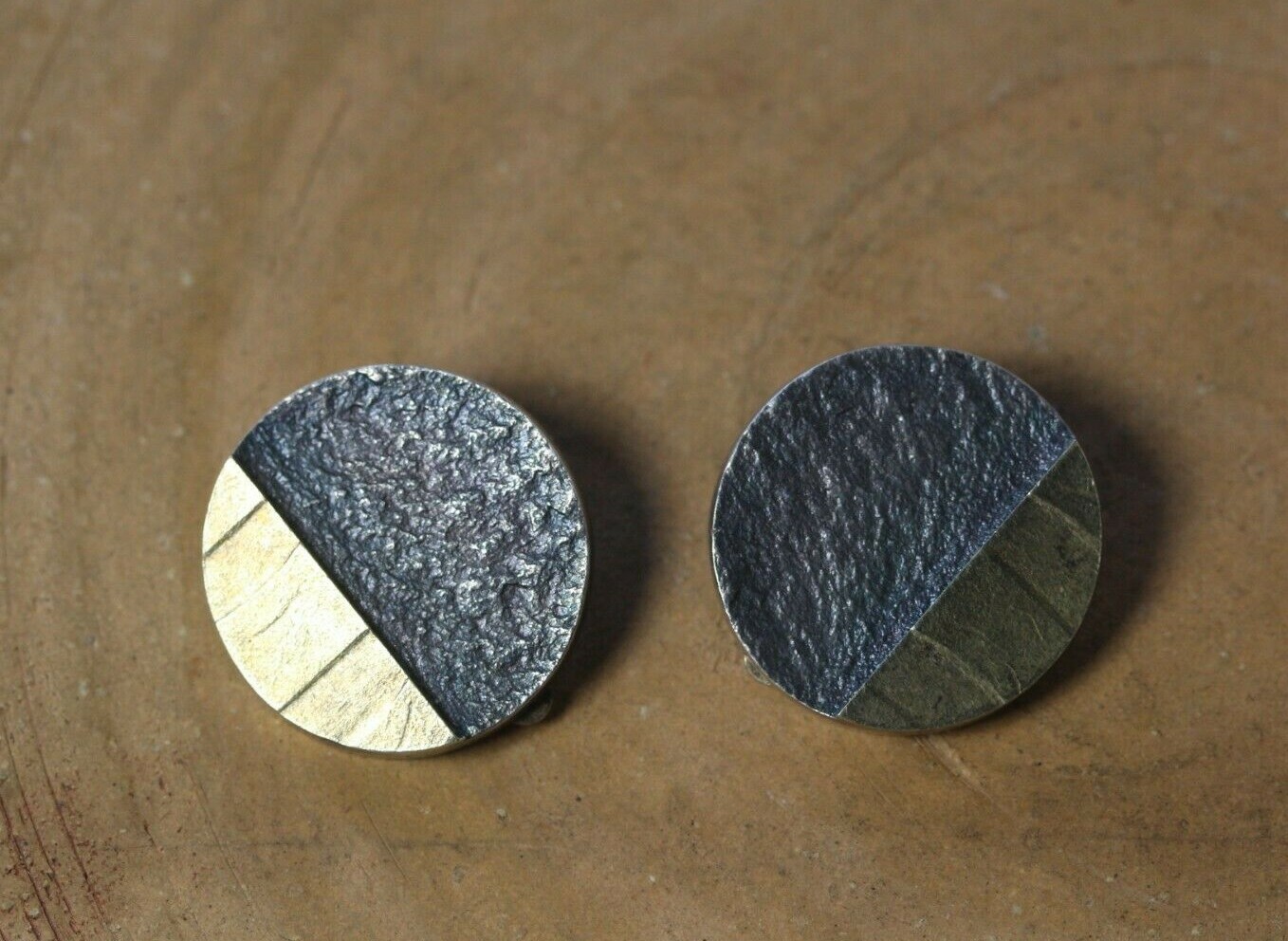 Vintage Donald Friedlich Mixed Metal Sterling Silver 14k GF Brutalist Earrings