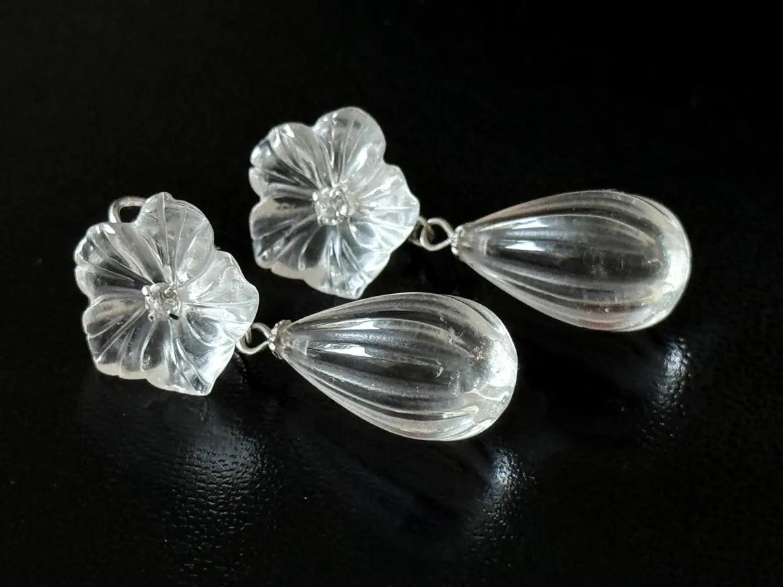 Rock crystal earrings 925 sterling silver artisan earrings