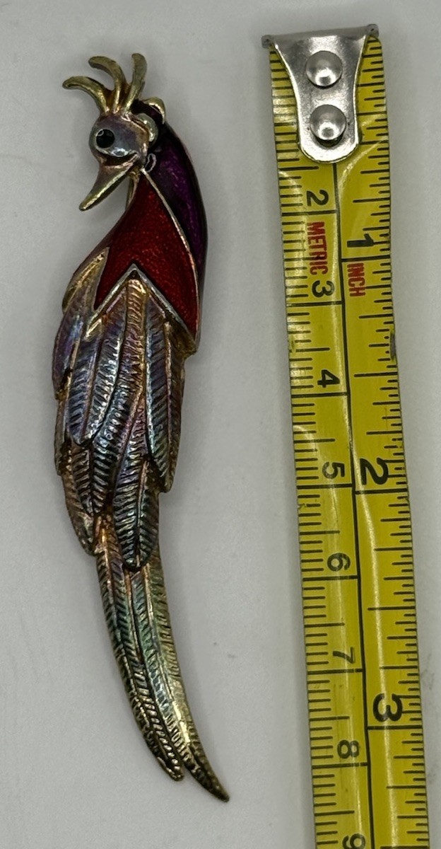 Peacock Bird 3” Gold Tone Finish Colorful Enamel Brooch Lapel Pin Vintage