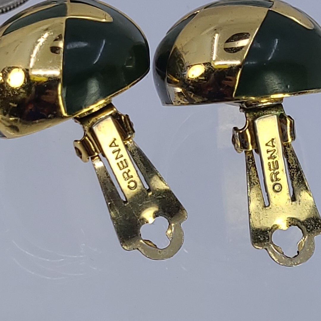 Chunky Vintage Orena Paris Earrings Clip On Jewelry Couture Jade Color Enamel