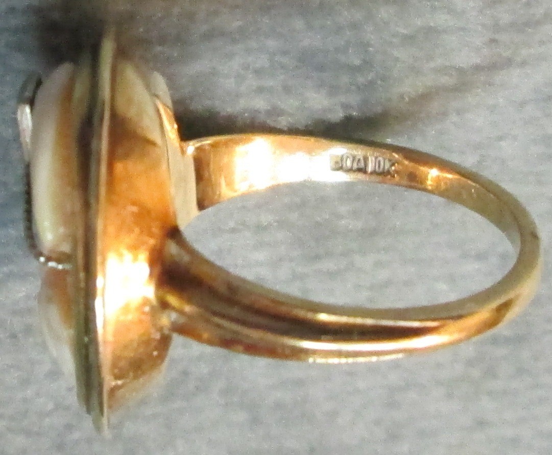 Victorian Size 5 1/4 Solid BDA 10K Gold With 10 Point Diamond Cameo Ring