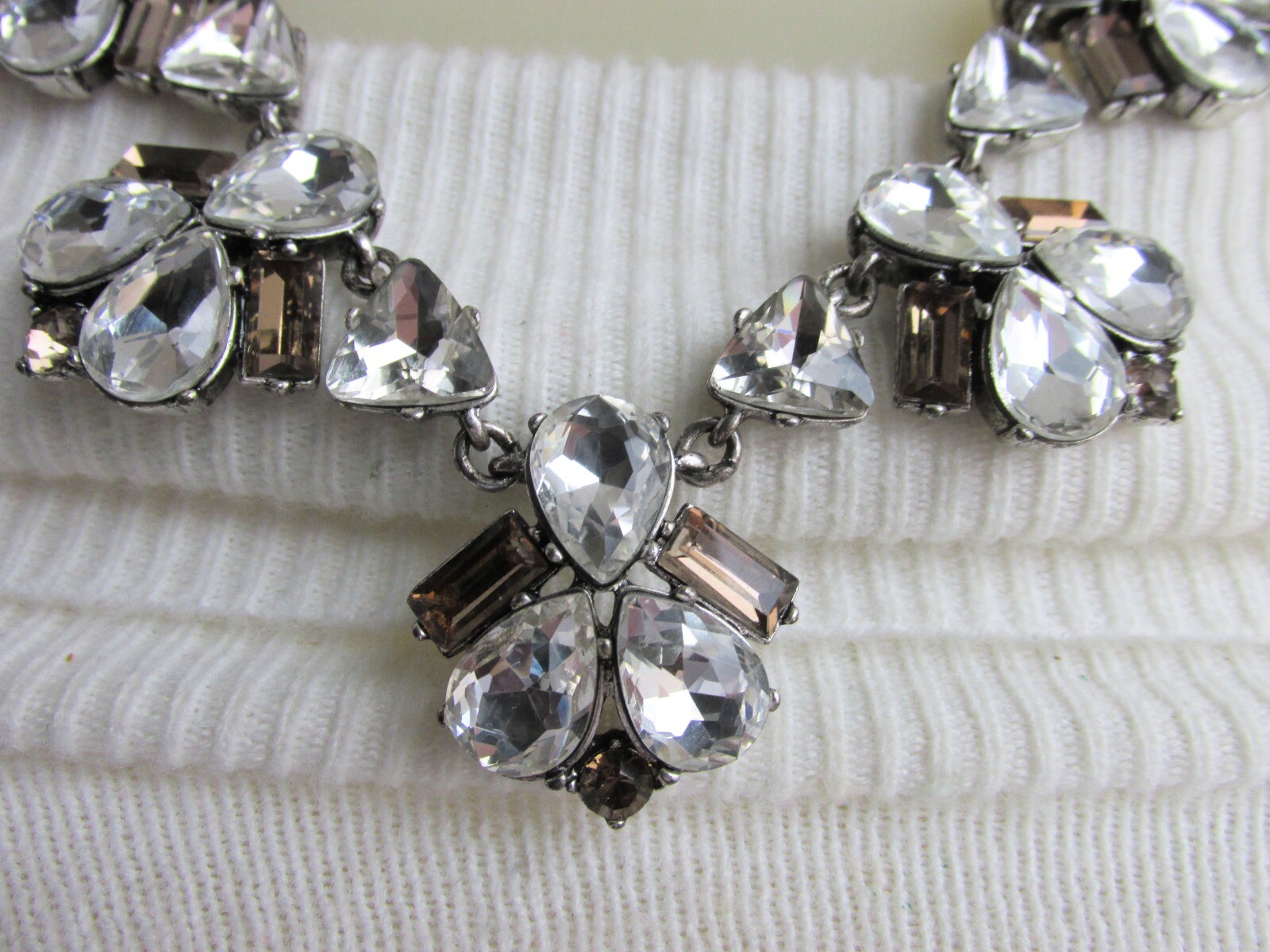Vintage Stella & Dot Clear & Topaz Mirrored Rhinestone Necklace Bib Statement