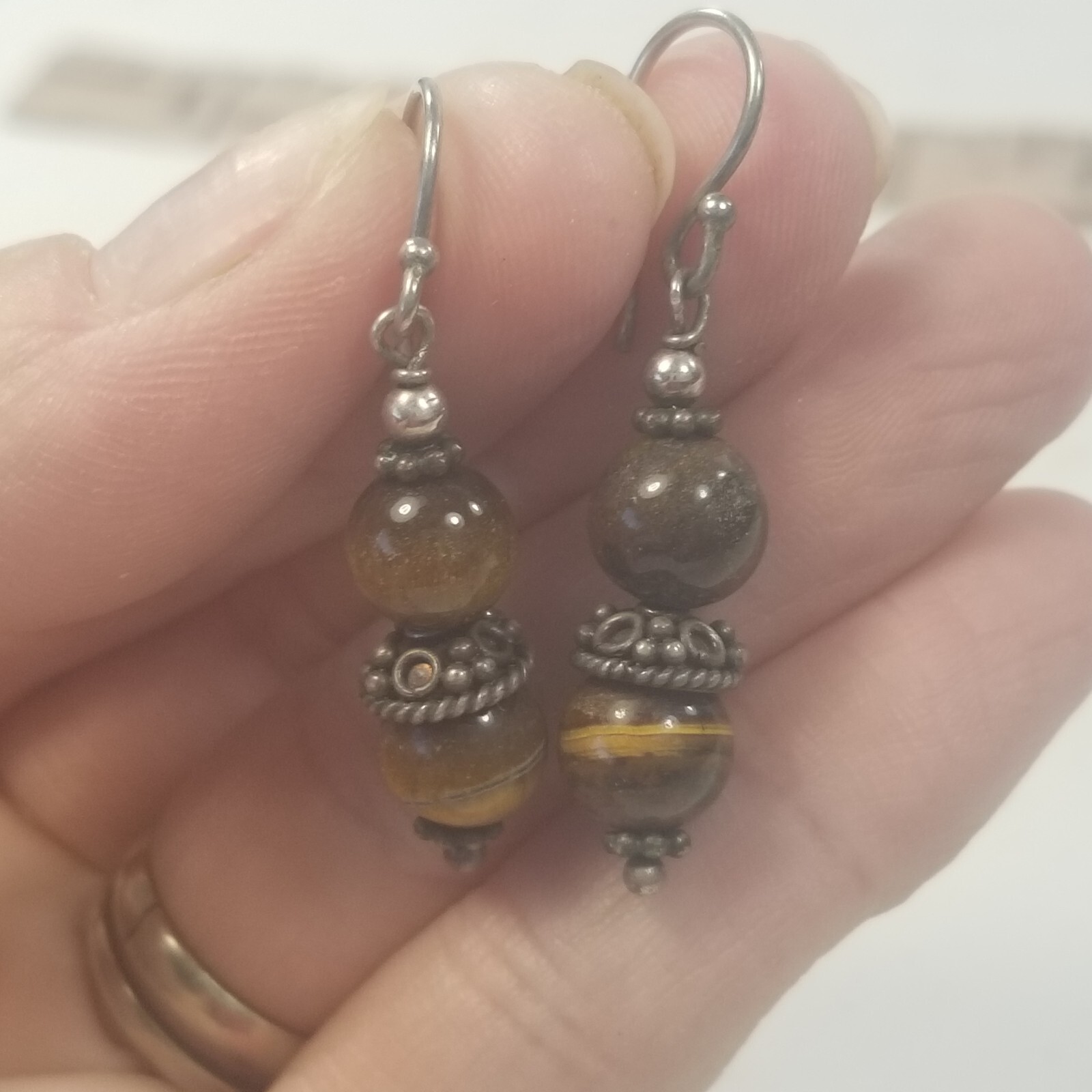 Vintage Hook Pierced Earrings Dangle Drop Brown Moonglow Boho Jewelry 1″