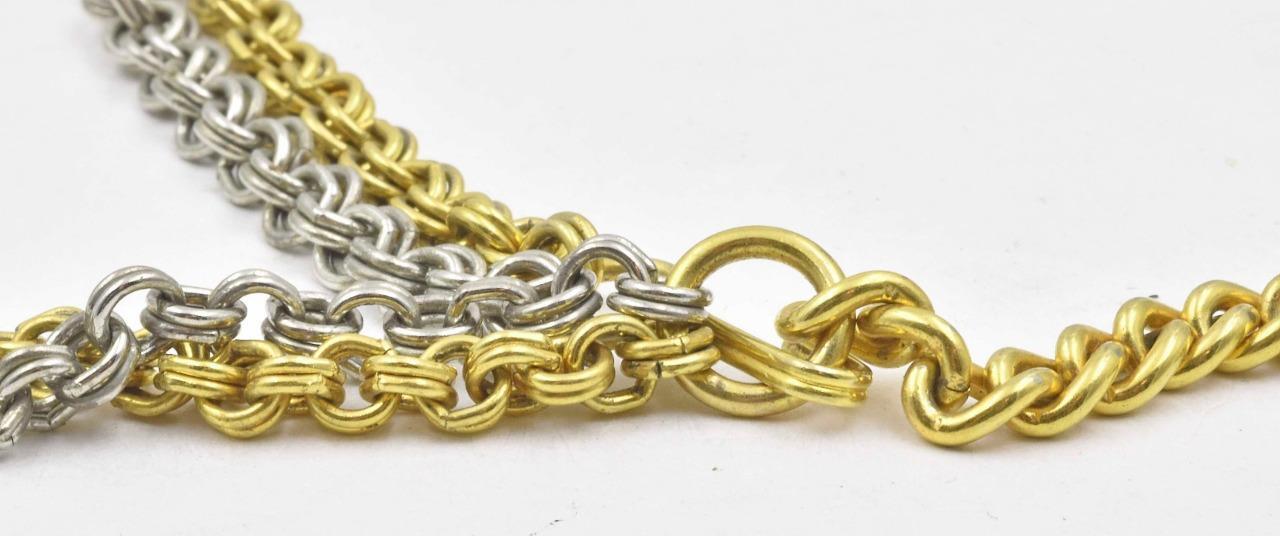 Vintage Yellow & White plated metal KJL Kenneth J Lane Double Rolo Link Necklace