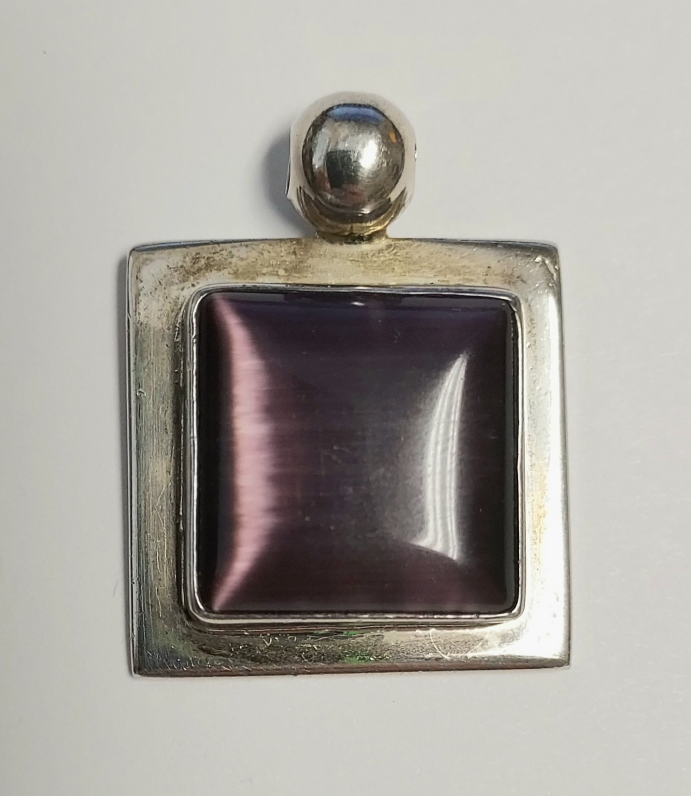 Vintage ATI Mexico Sterling Silver Pendant 925 Purple Stone Cabochon Cats Eye