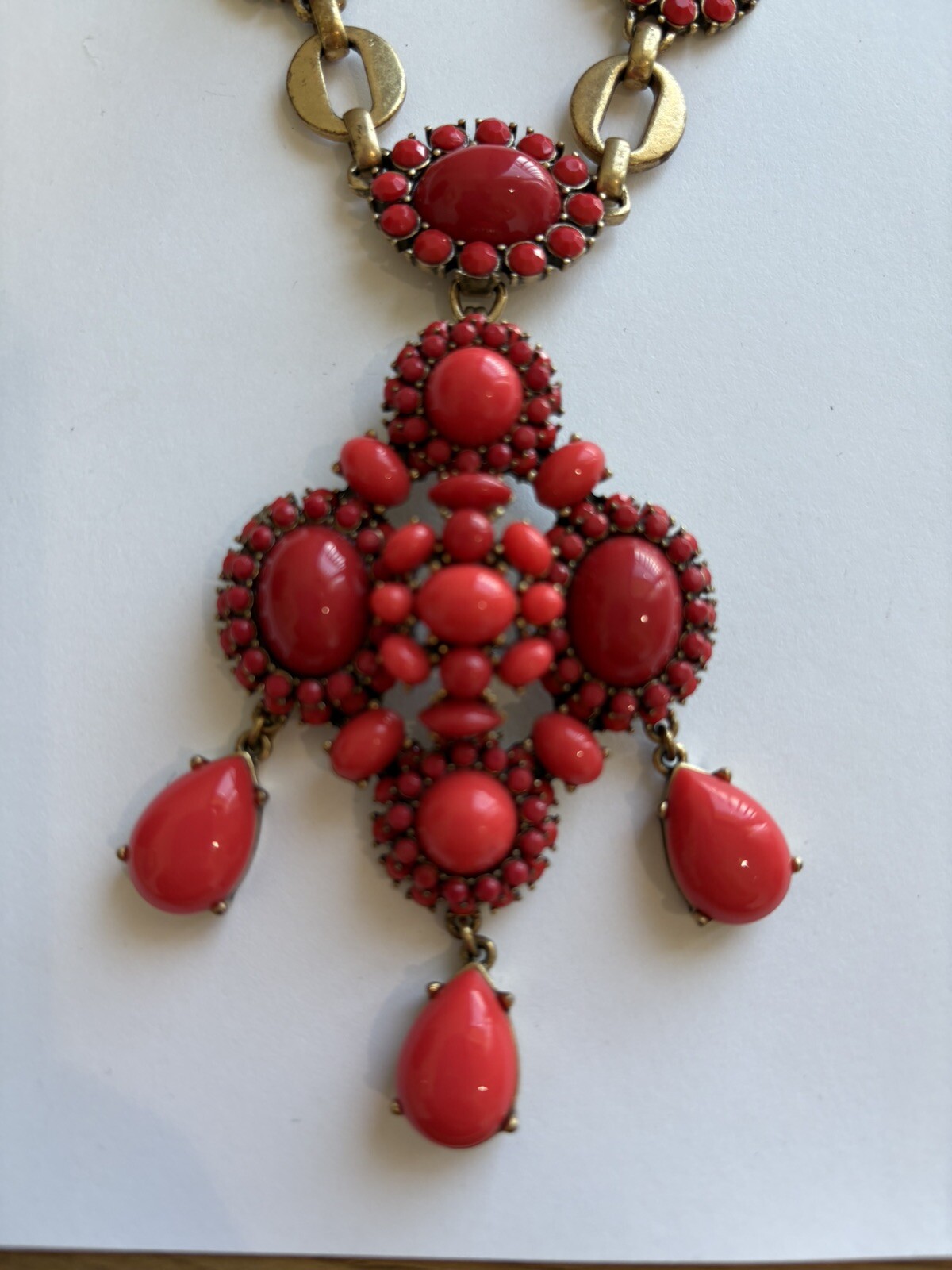 Stella Dot Necklace Sardinia Red Coral Removable Pendant 22-24” Gold Tone