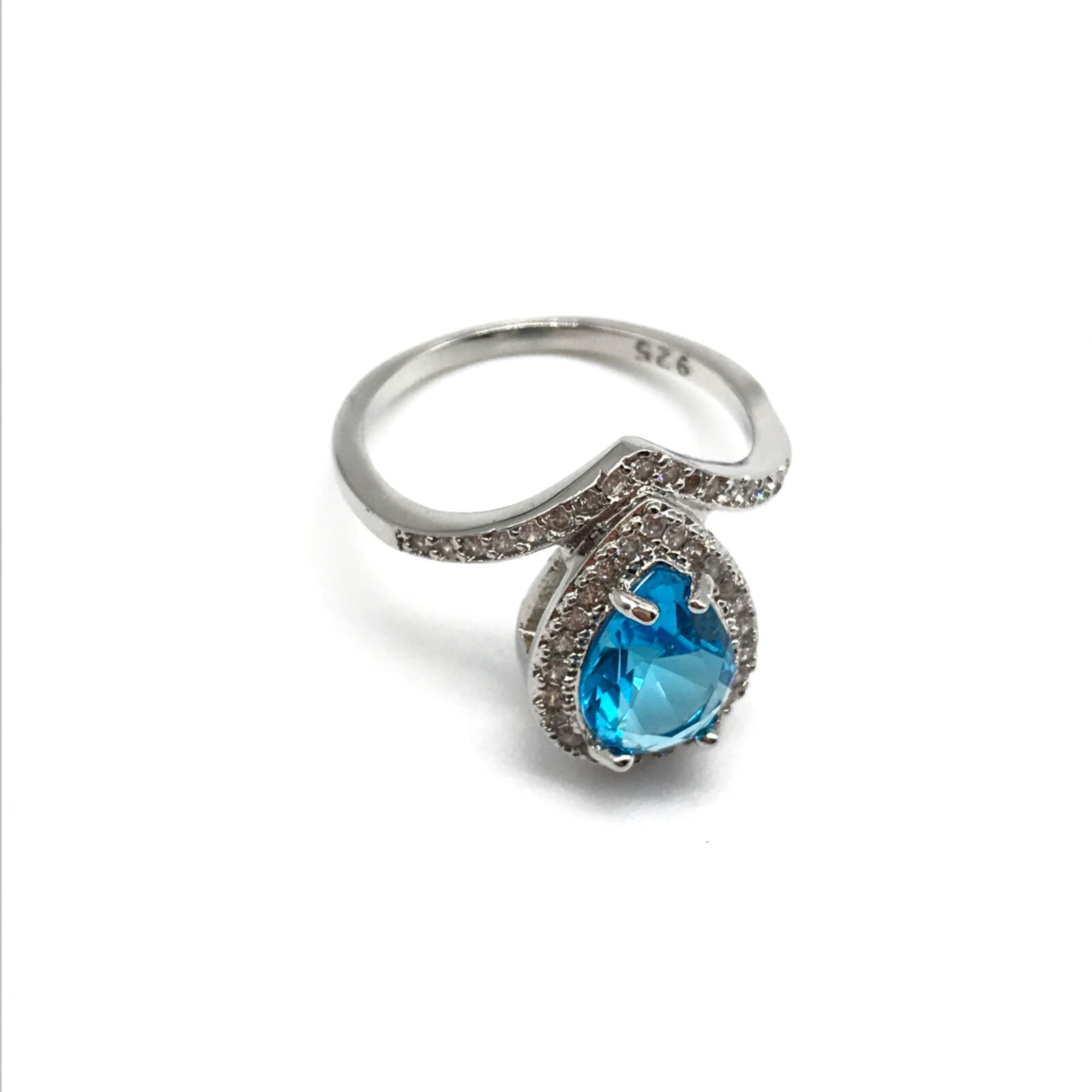925 Sterling Silver Blue & Clear CZ Accented Ladies Band Ring Size 7.25