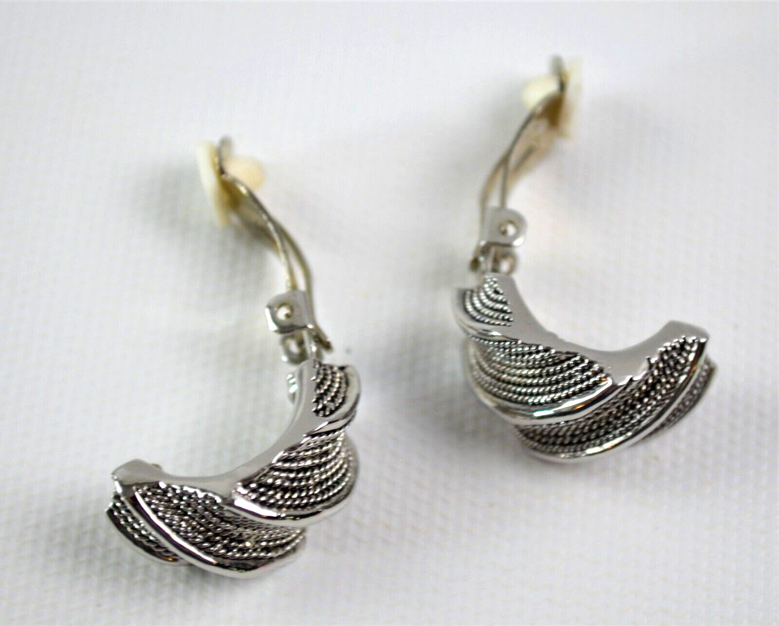 Vintage Silver Tone Clip On Earrings Half Moon Shaped About an 1″