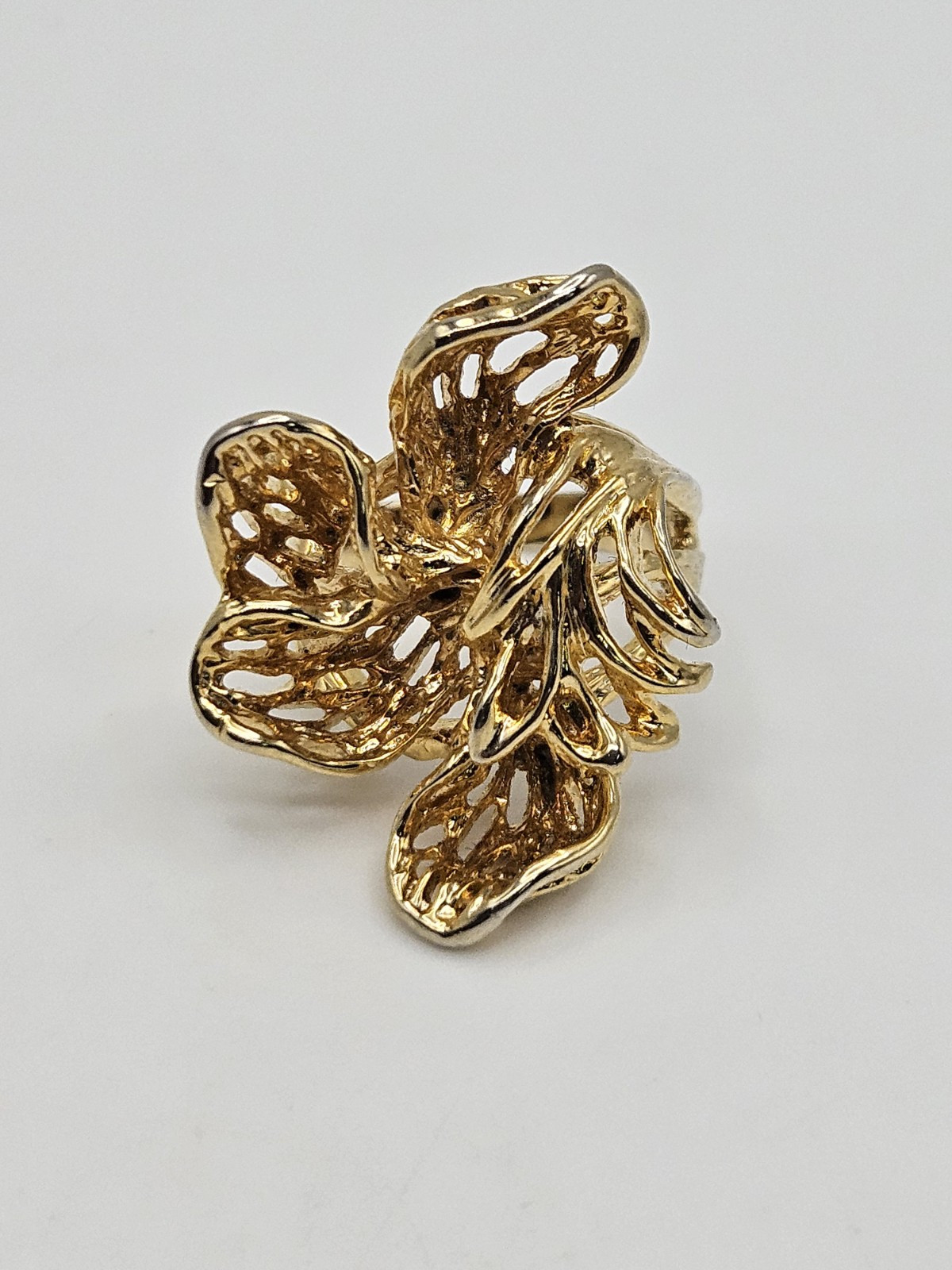 Vintage Modernist Brutalist Gold Tone Finish Over Brass Chunky Ring Size 6