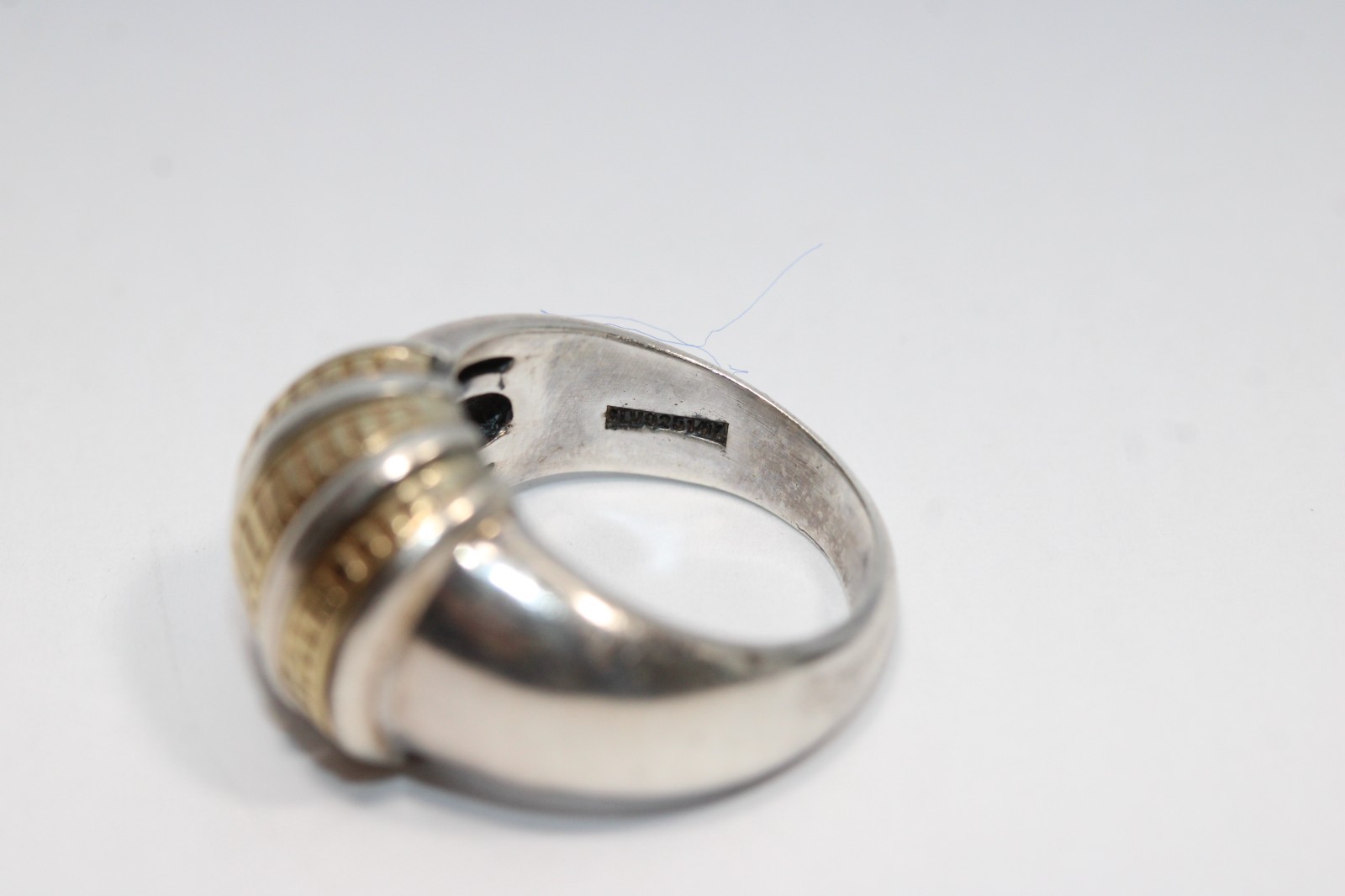 925 Sterling Silver 14K Gold Vintage Modernist Ribbed Dome Ring Size 7