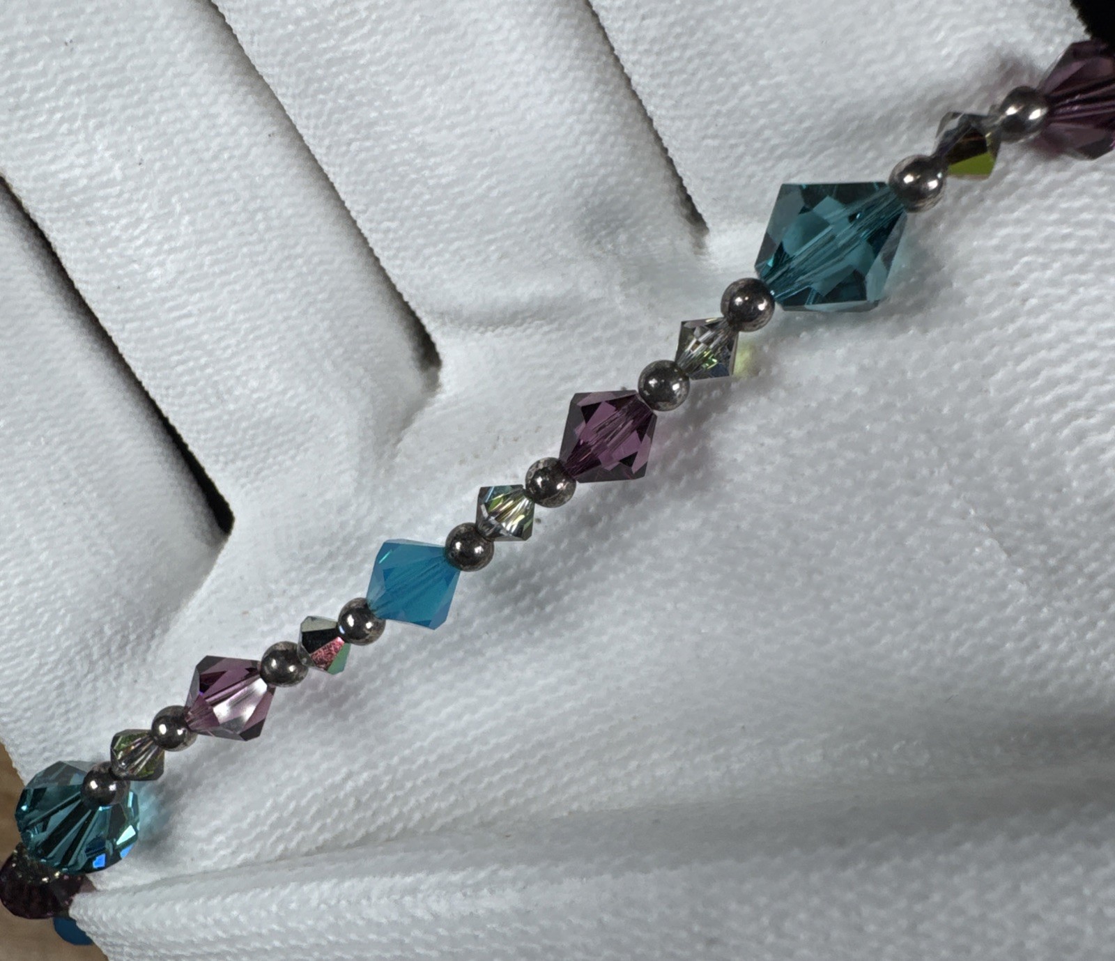 ✨Vintage Dichroic Glass 925 Sterling Silver Beaded Necklace 18” Toggle Closure
