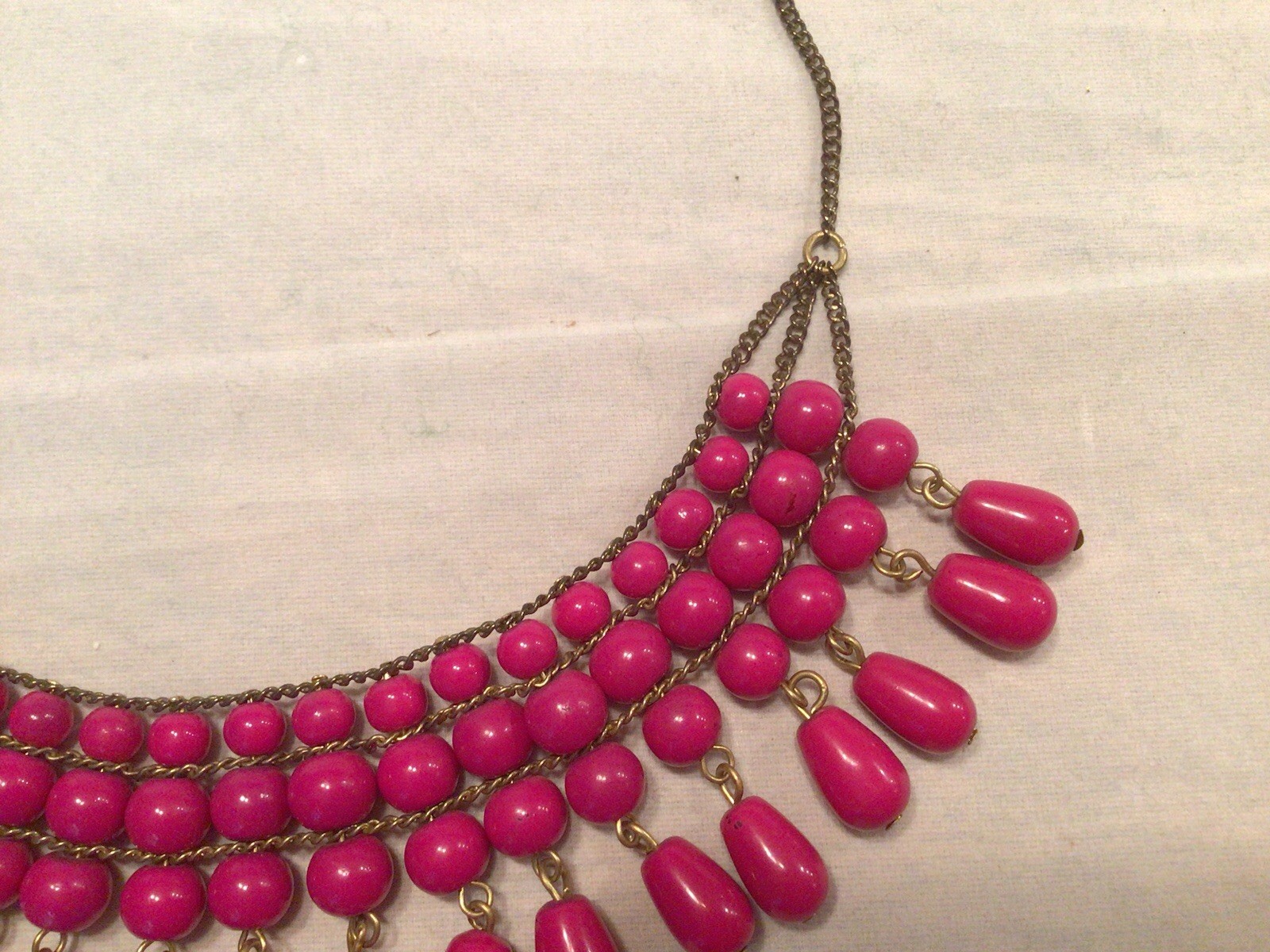 Vintage Bordeaux Red Beaded Fringe Bib Collar Necklace Multi Strand