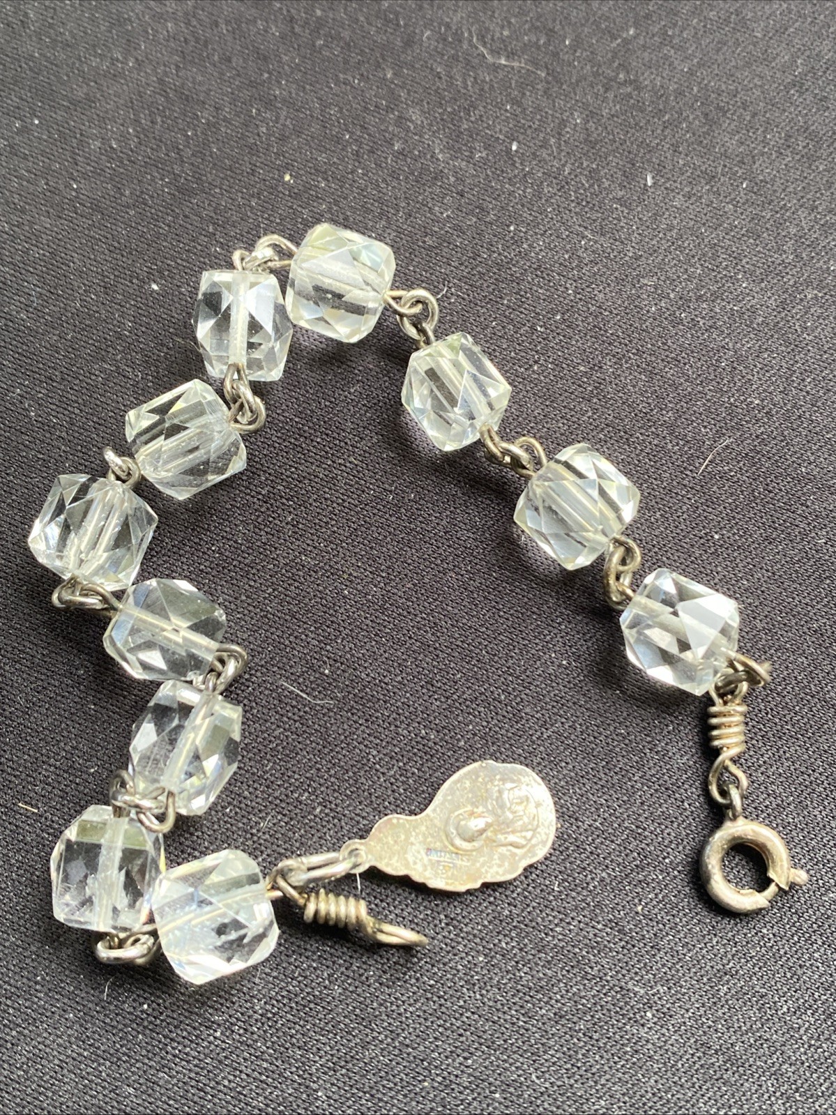 Vintage Sterling Silver 925 Aurora Borealis AB Rosary Bracelet 7.25″