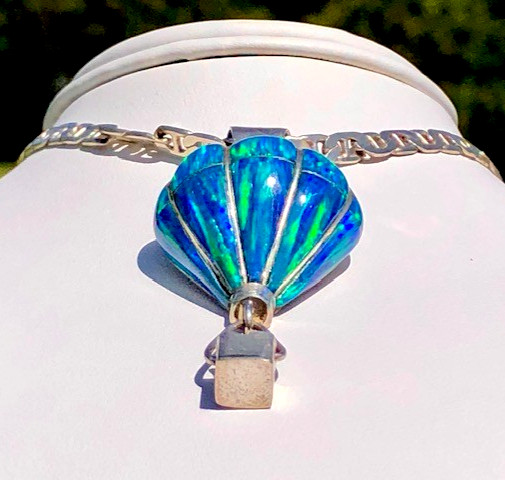 Opal Gemstone Filled Blue HOT AIR Balloon Ride Pendant necklace Vintage VIDEO RL
