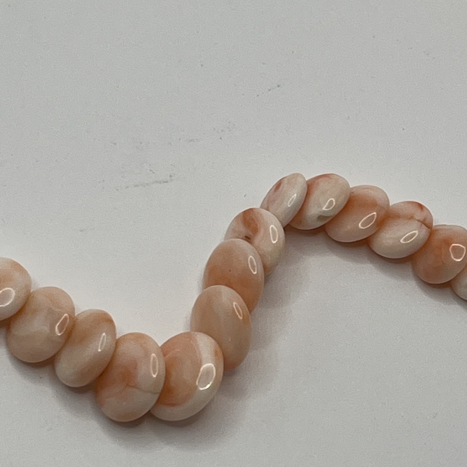 Vtg Queen Conch Shell Disk Bead Graduating Necklace Ornate Box Clasp 28” Pink